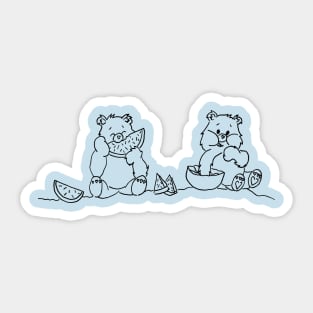 Care Bears Eating Watermelon Line Art Sticker